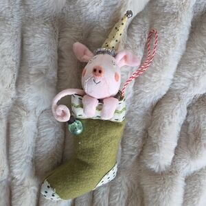 Festive Pig Ornament in Green Stocking
